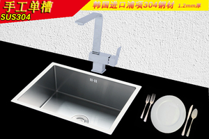 厨房卫浴304不锈钢水槽高级纯手工水槽单槽台下盆1.2mm厚