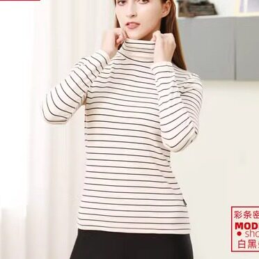 三枪秋衣女士秋冬季内搭彩条高翻领单件保暖上衣可外穿长袖打底衫