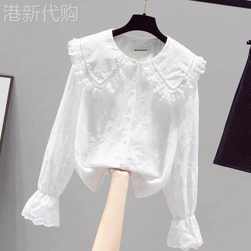 法式娃娃领雪纺白衬衫女2025年春秋新款打底小衫长袖洋派百搭上衣