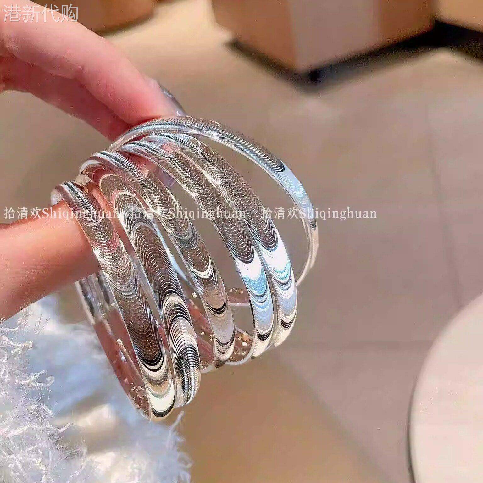猫眼银手镯女纯银9999足银时尚拉丝闭口实心银镯子小众设计年轻款