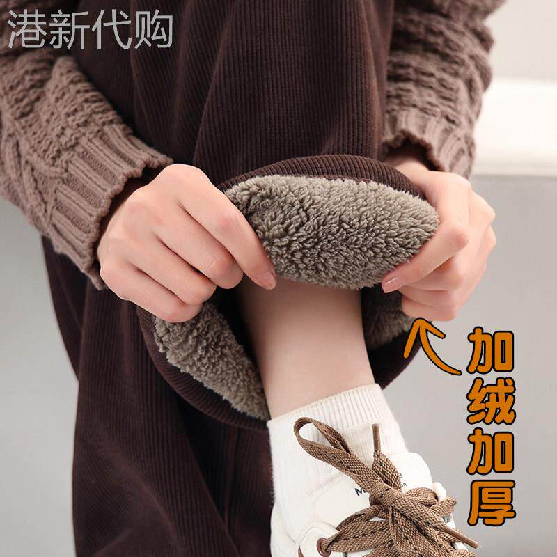 雪尼尔阔腿裤女秋冬加绒加厚2025年新款小个子高腰直筒羊羔绒女裤