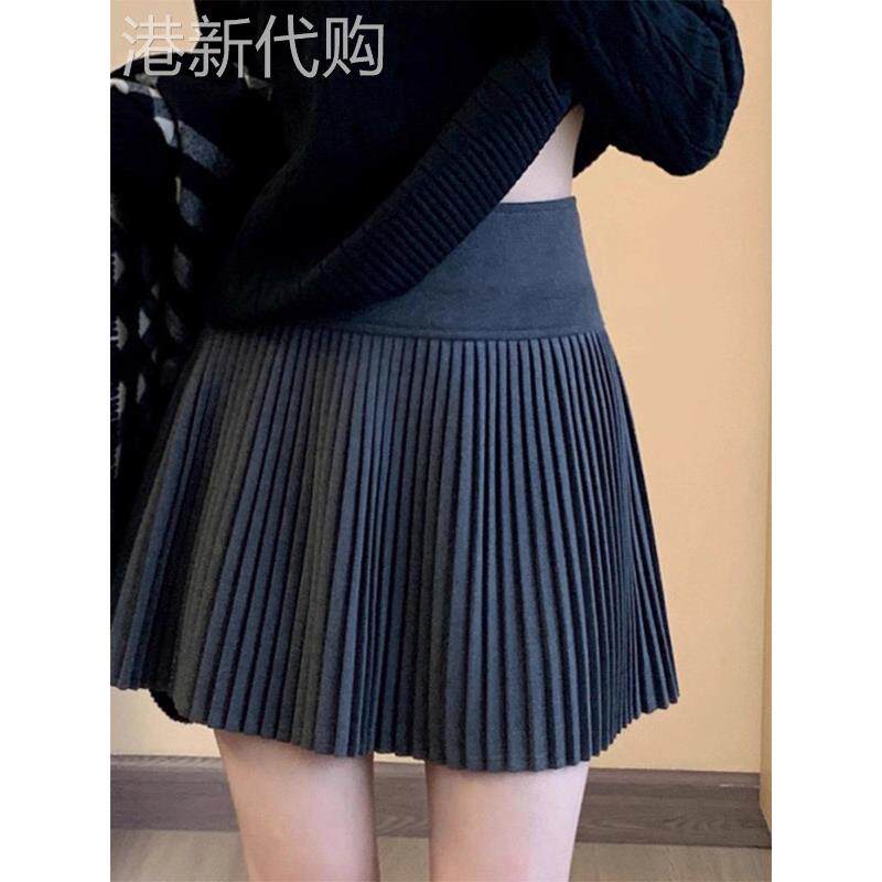 辣妹灰色百褶半身裙女春秋季高腰大码胖MM遮胯显瘦防走光a字短裙