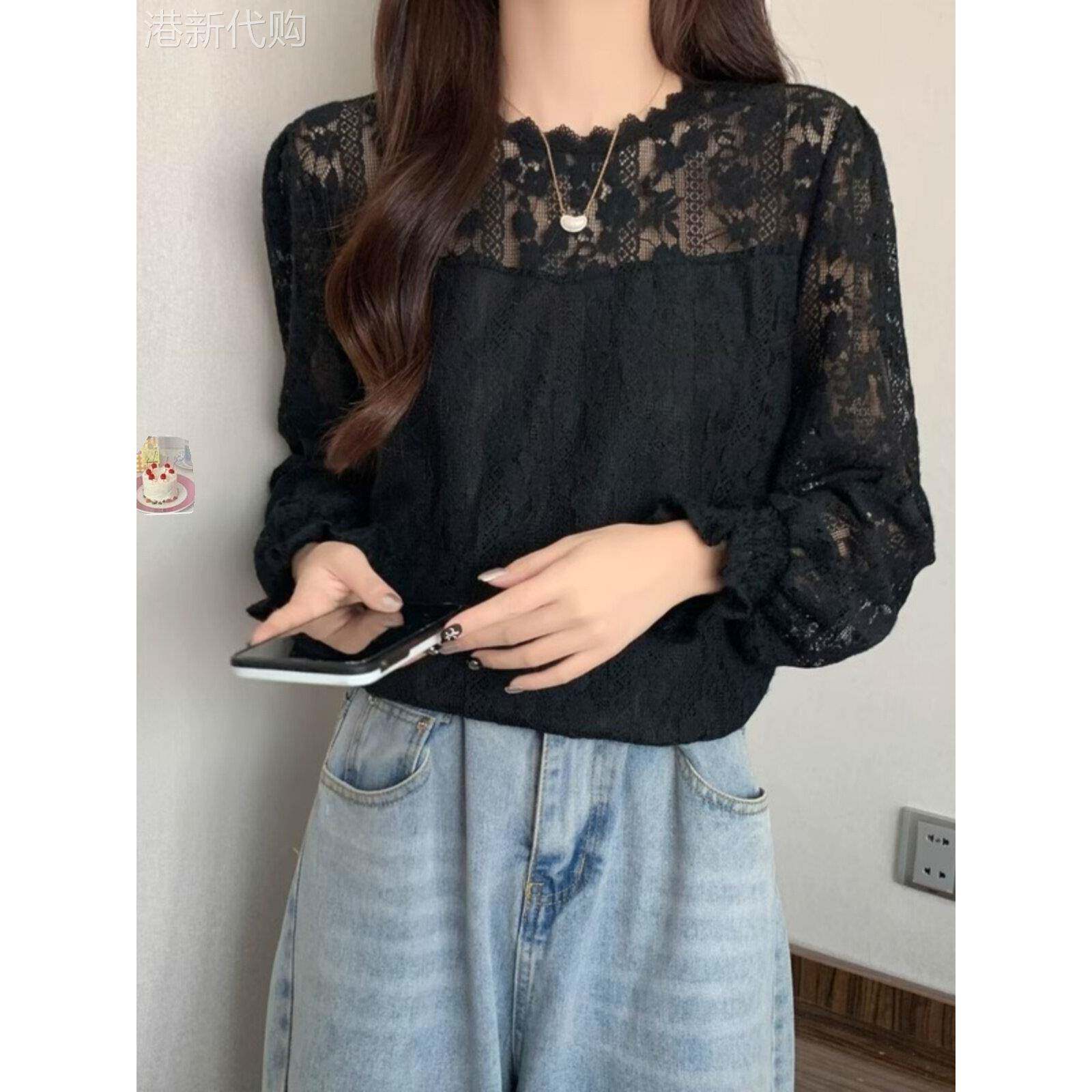 大码女装别致蕾丝长袖打底衫春秋2025新款洋气显瘦胖妹妹百搭上衣