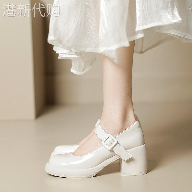 真皮法式玛丽珍单鞋女2026年夏季新款浅口粗跟学院风高跟小皮鞋子