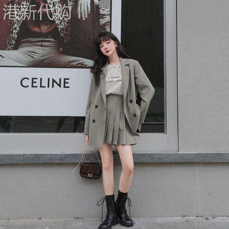 早春秋新款高级设计感小众炸街JK小西装套装女百褶裙两件套学院风