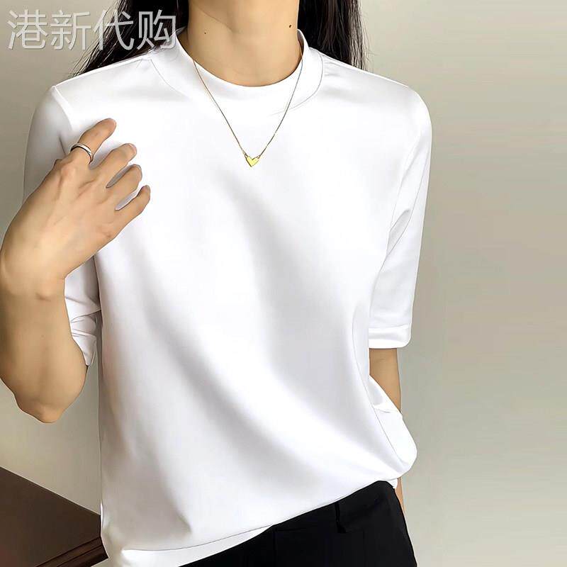 高端白色纯棉短袖t恤女士夏2026新款韩版宽松显瘦洋气七分袖上衣