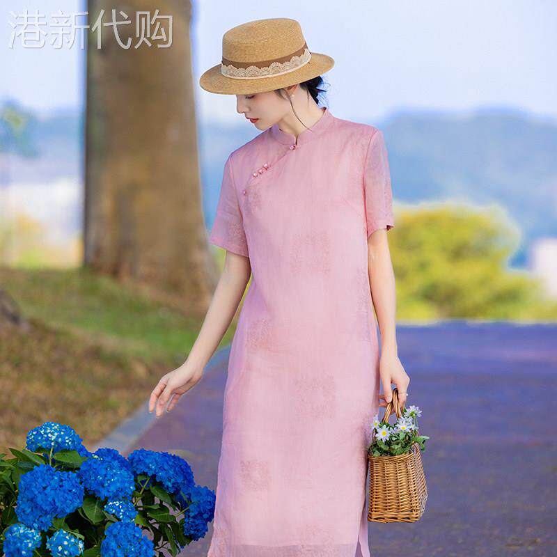 短袖苎麻改良汉服旗袍连衣裙高档中国风女装盘扣中式禅意茶服女夏