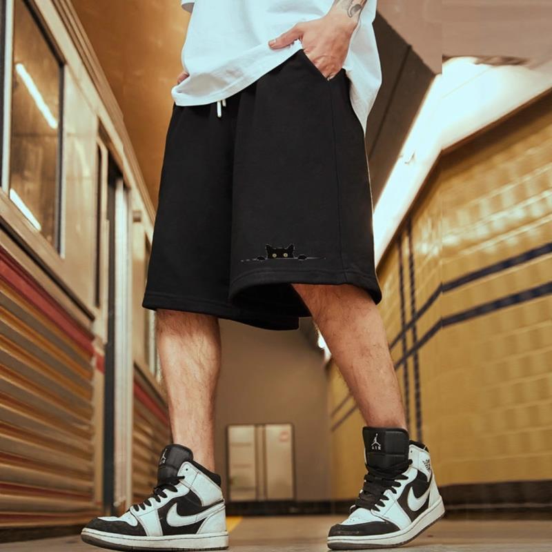 香港潮牌夏季薄款宽松大码短裤男休闲裤纯棉运动裤五分裤篮球裤男