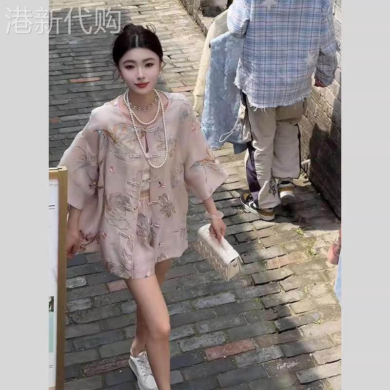 独特气质刺绣新中式国风时尚防晒衬衫上衣短裤套装女2026春季新款