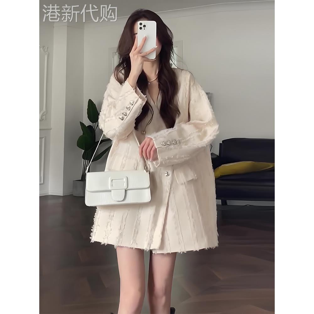 小香风西装外套女春秋2025新款设计感小众中长款宽松小西服上衣女