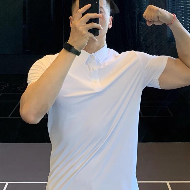 轻奢无痕速干健身polo衫男时尚夏季冰丝透气短袖t恤凉感排汗上衣