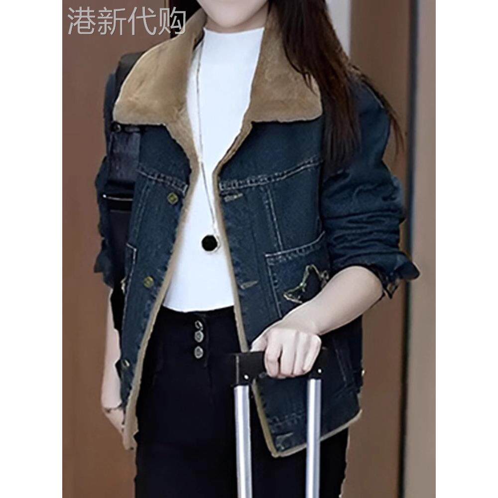 牛仔外套女秋冬2025新款宽松短款小个子加绒加厚夹克棉衣棉服上衣