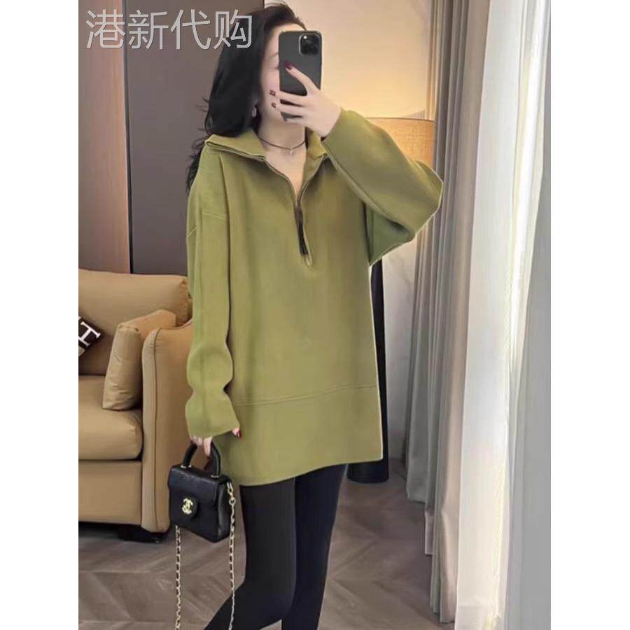 时尚高领爆款卫衣女中长款外穿女装宽松休闲韩版2025简约长袖上衣