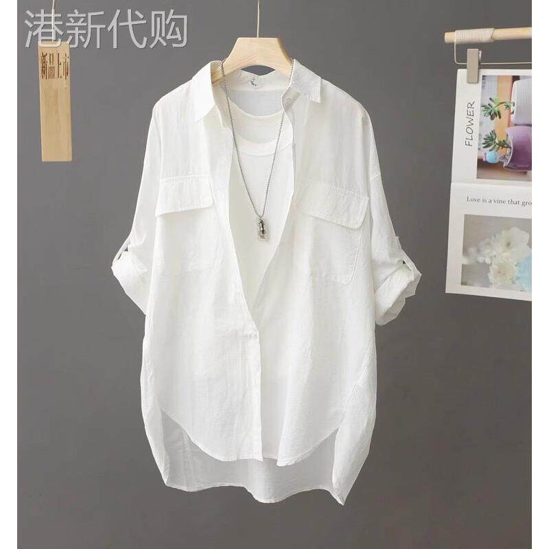 纯棉白色衬衫女短袖夏季薄款2026年新款设计感小众中长版衬衫上衣