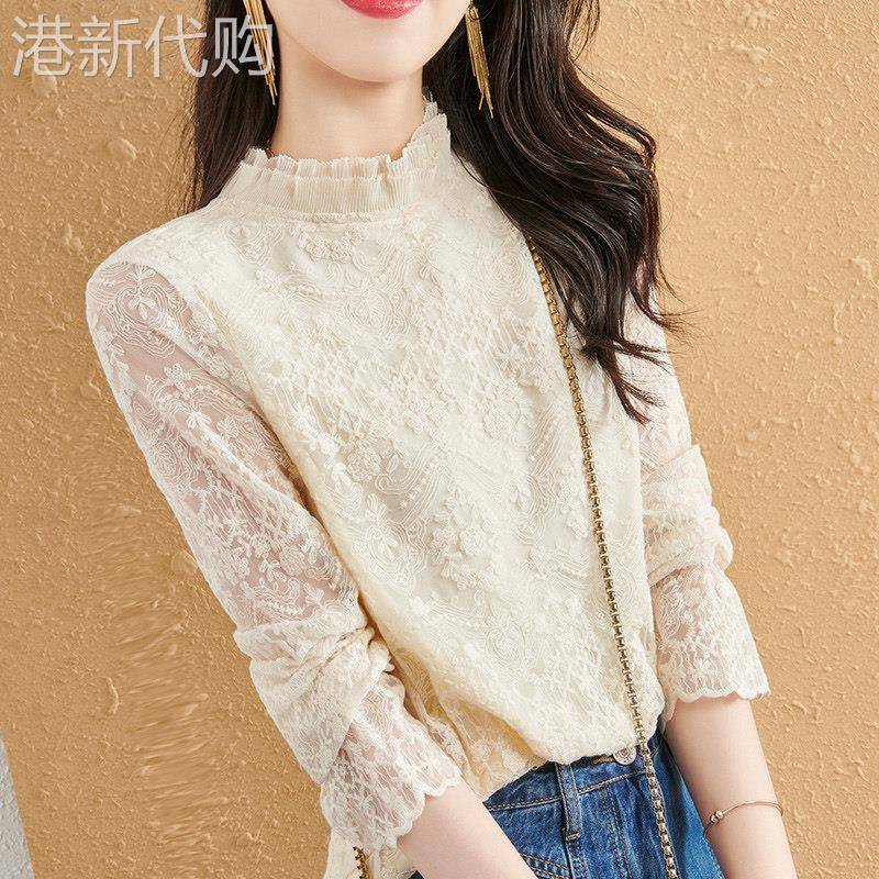 蕾丝打底衫女2025春秋新款时尚洋气内搭雪纺小衫高端薄款长袖上衣