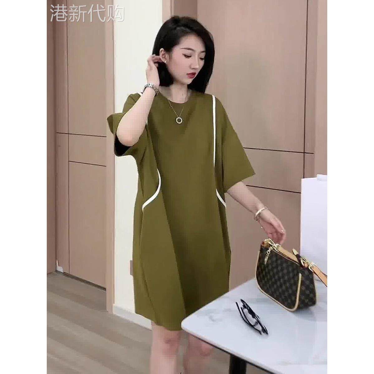 气质简约宽松短袖连衣裙女夏2025新款减龄显瘦中长款t恤休闲A字裙