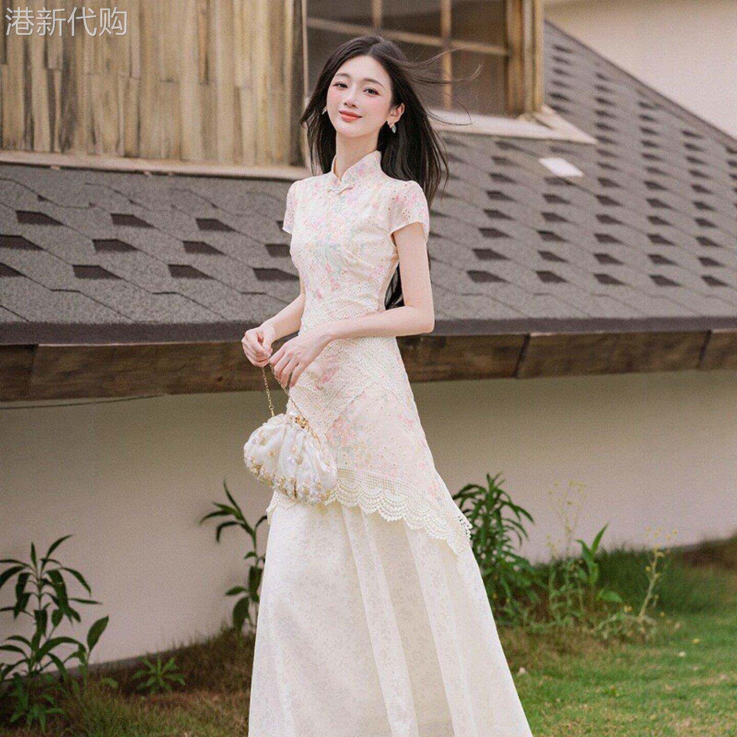 新中式国风洋装女装夏季新款绝美碎花改良旗袍日常可穿收腰长裙