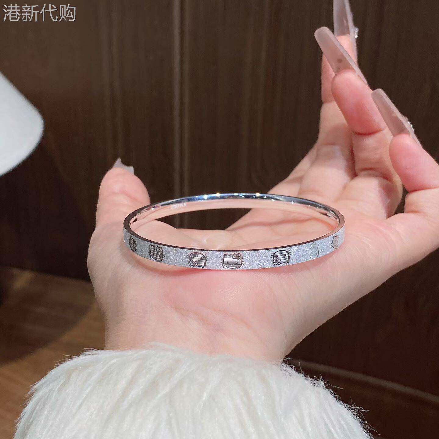 卡通Kitty手镯女小众精致银色开口手环闭口主题饰品送闺蜜女朋友