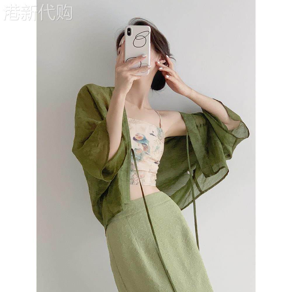 复古绑带雪纺防晒开衫女夏季国风外搭薄纱小披肩配吊带裙子的罩衫