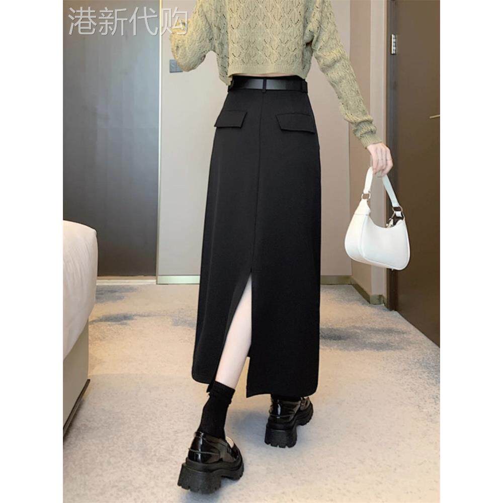 潮牌西装半身裙女2025秋冬季新款简约气质高腰后开叉a字半身裙子