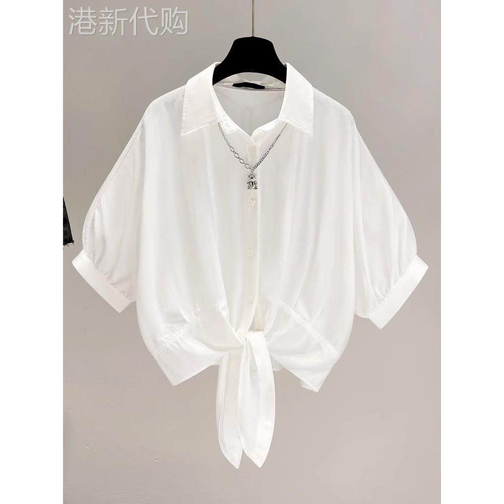 雪纺衬衫女短袖夏季薄款2025新款收腰短款设计感小众白色衬衣上衣