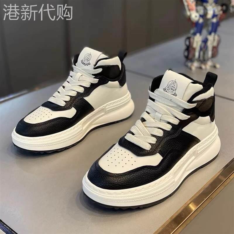 高帮鞋男2025秋季新款皮面休闲板鞋男士潮流百搭软底舒适运动鞋子