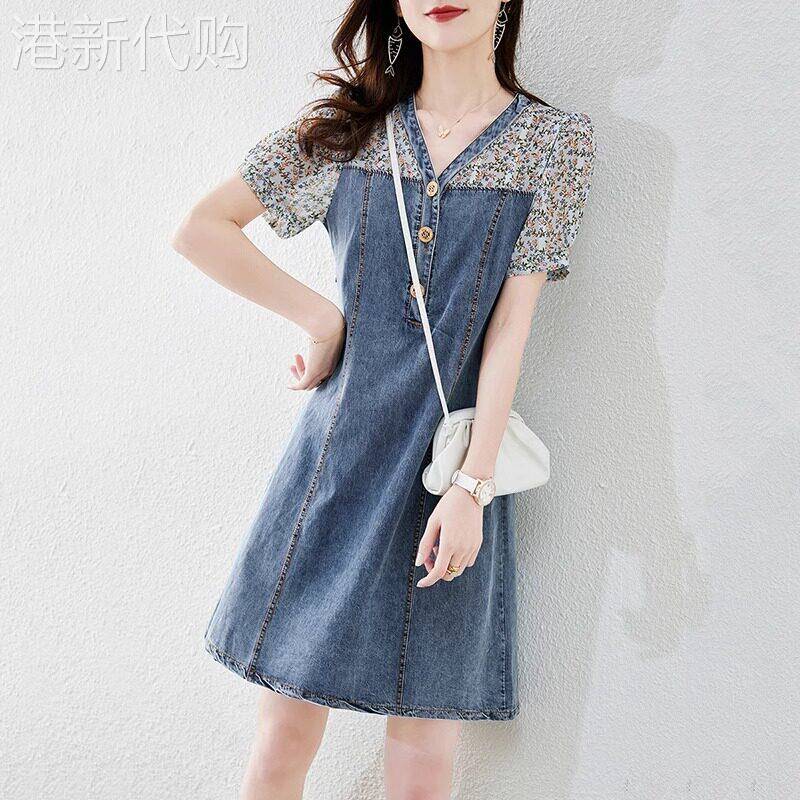 牛仔洋装子女夏季2025年新款韩版时尚小个子气质短袖a字中长裙