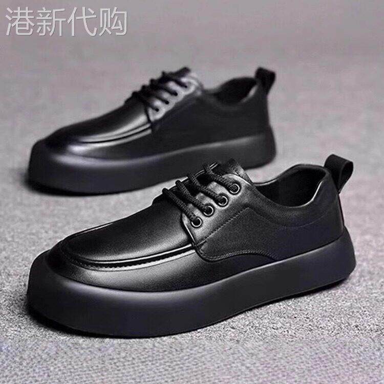 GRIZWOK小黑鞋男款英伦风黑色平底商务休闲皮鞋防滑软底真皮包鞋