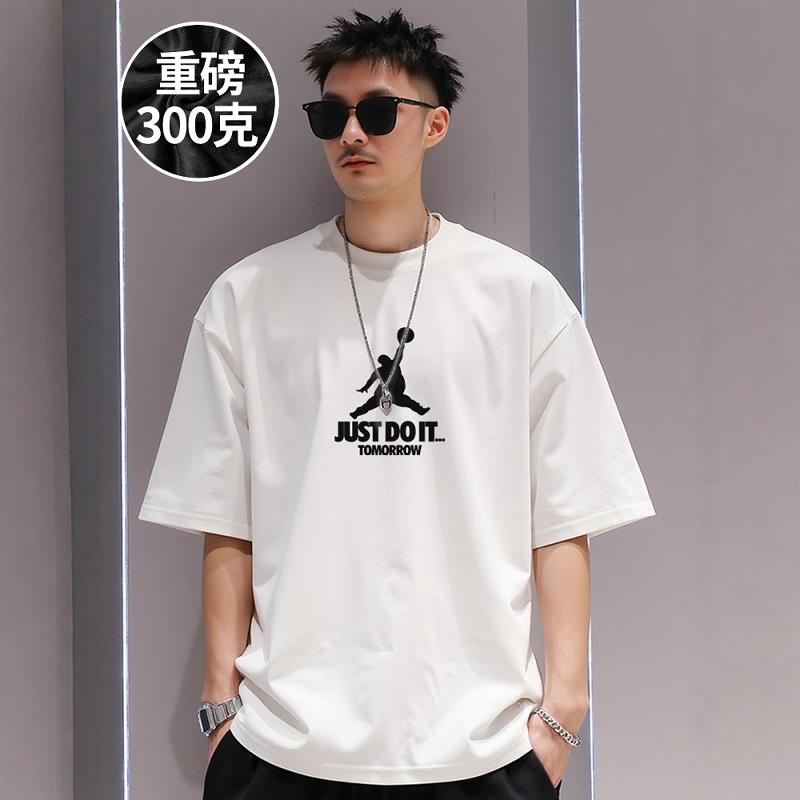 香港潮牌2025夏季新款大码印花男士短袖T恤美式重磅纯棉白色上衣