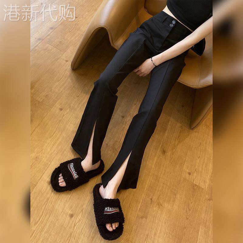 黑色高腰显瘦微喇西装裤女秋2026夏季新款微弹别致开叉修身小个子