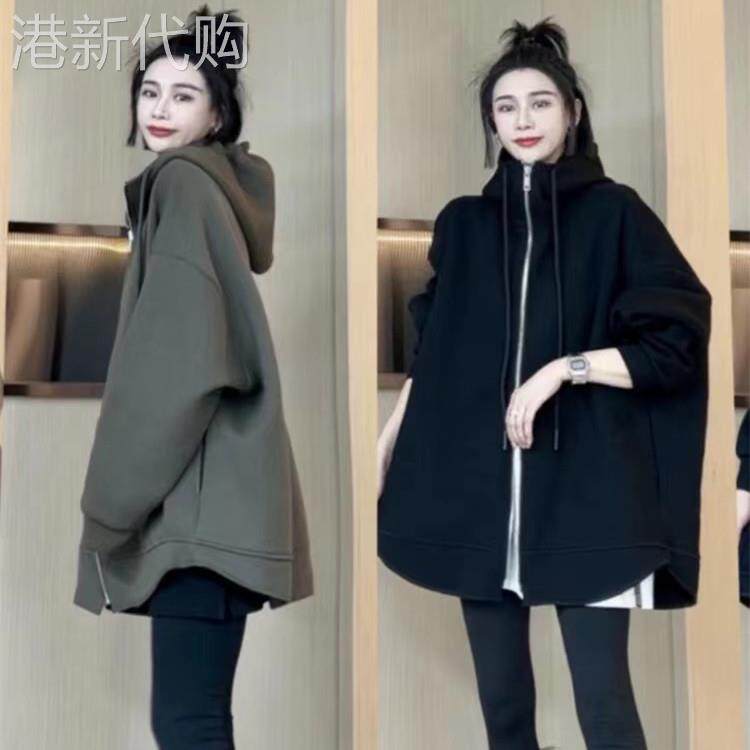香港欧货连帽卫衣外套女2025春秋新款大码胖MM慵懒宽松显瘦上衣潮