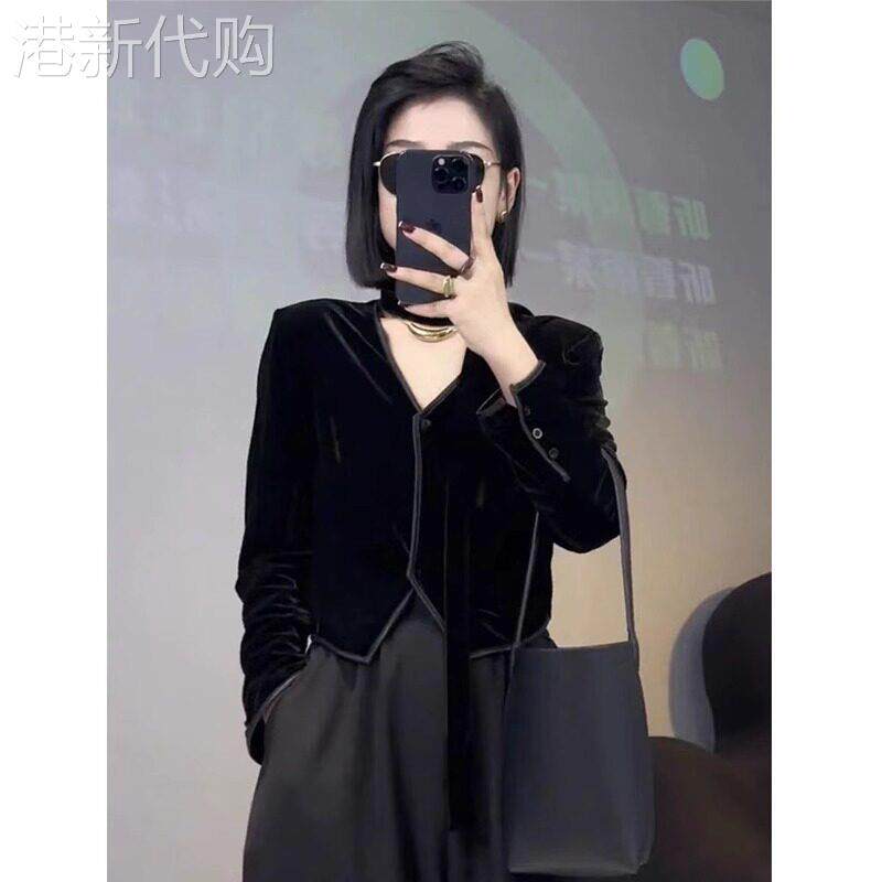 金丝绒衬衫女春秋2025年新款法式时尚气质简约高级感短款长袖上衣