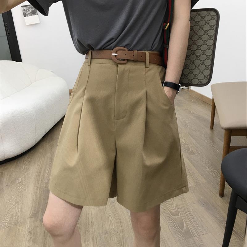 欧货五分阔腿工装裤女夏季薄款高腰a字中裤宽松休闲直筒西装短裤