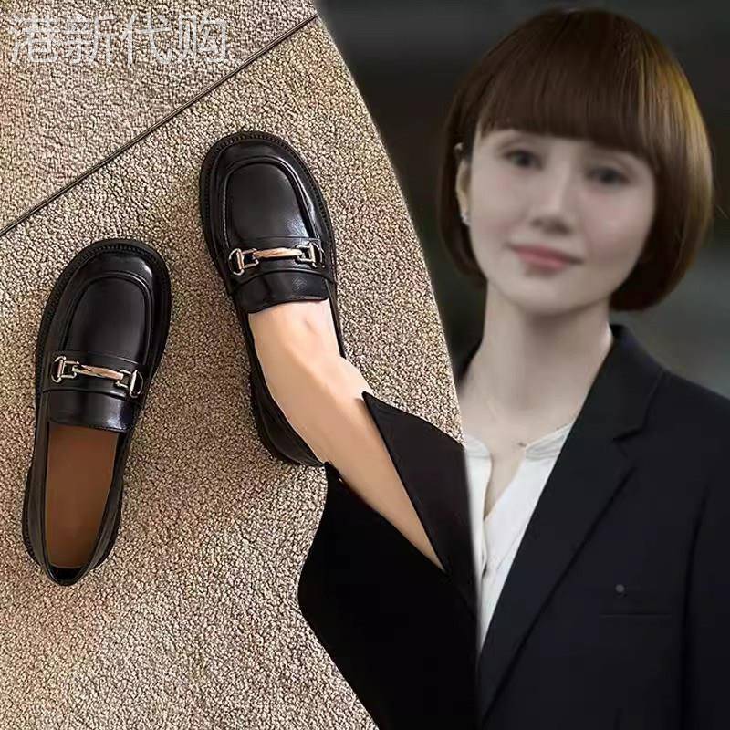 厚底乐福鞋女单鞋春秋季2025新款英伦风小皮鞋黑色平底豆豆鞋子