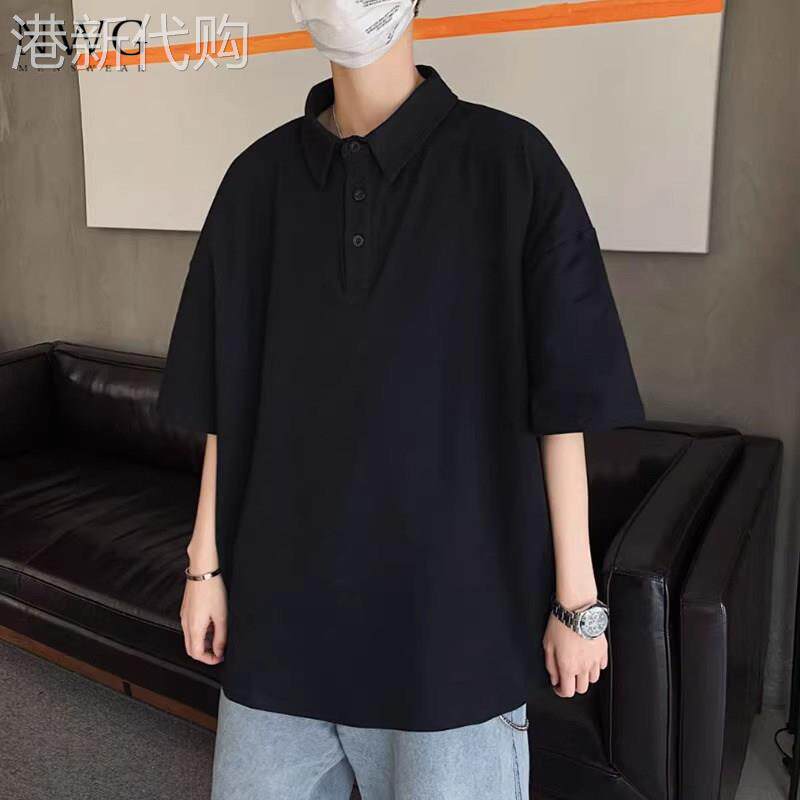 纯色短袖POLO衫男夏季新款港风痞帅宽松翻领半袖T恤男士休闲上衣