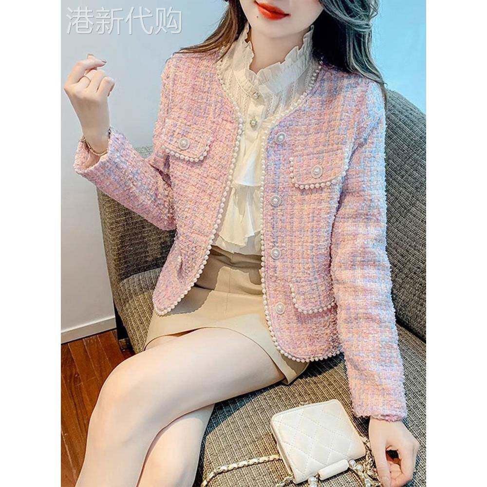 法式粉色小香风外套女春秋2026新款爆款小个子高级感名媛短款夹克