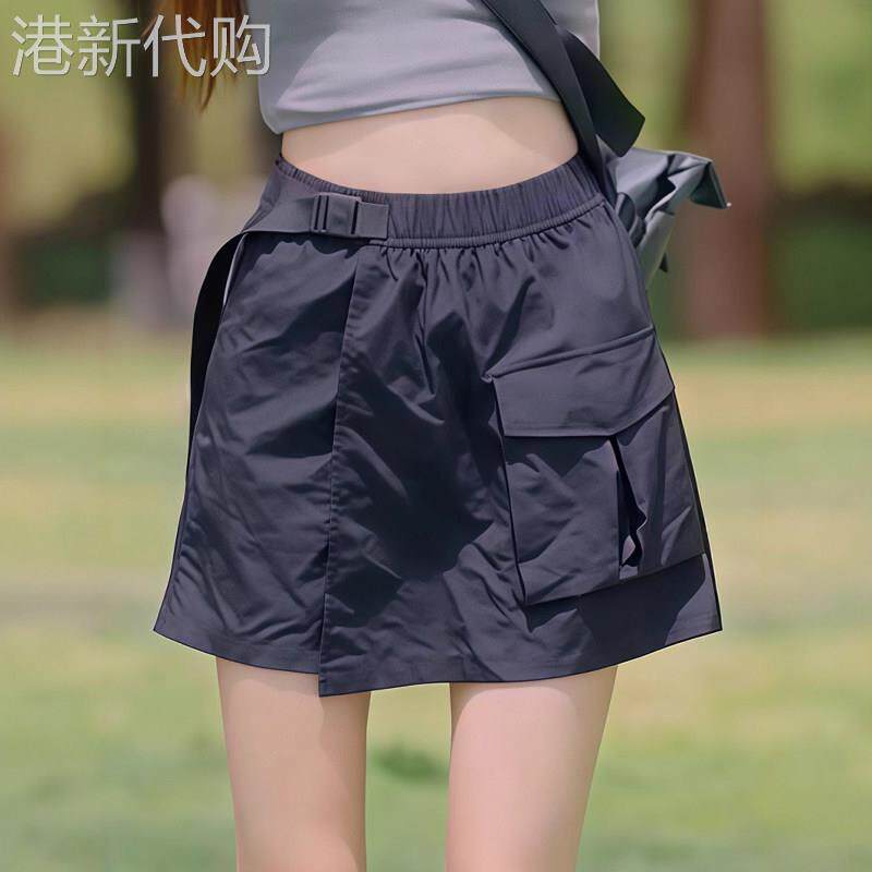 工装裤裙女夏季薄款2026新款短裙速干高腰a字大码显瘦黑色半身裙