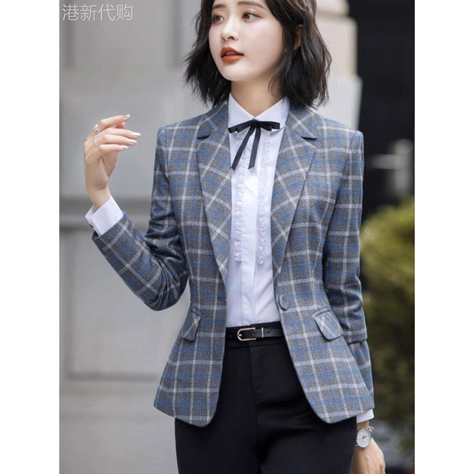 格子小西装外套女春秋2025新款网红休闲上衣短款韩版长袖修身西服