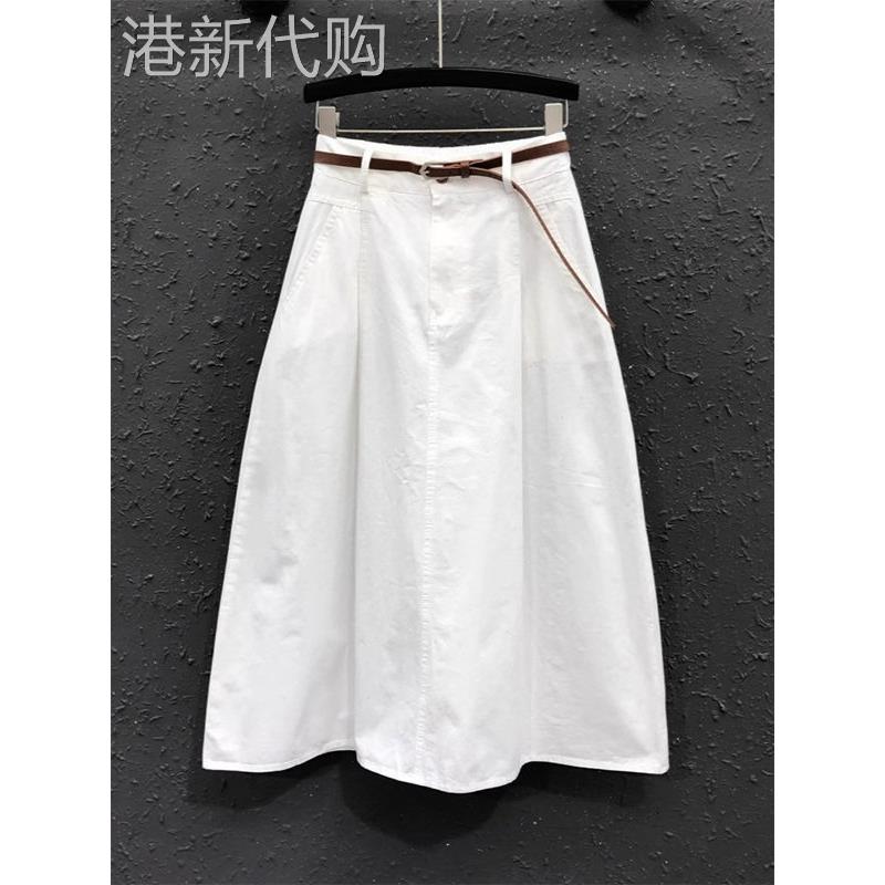 白色赫本风格的女士牛仔裙，春秋季欧洲高腰修身Look中等长度梨形