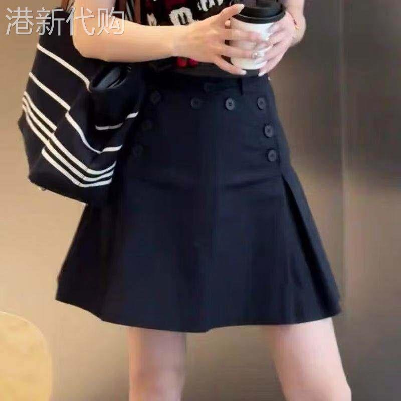 藏蓝色百褶半身裙女夏季2026年新款设计感高腰显瘦小个子a字短裙