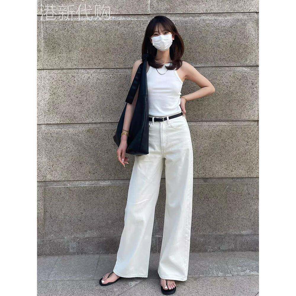 白色阔腿牛仔裤女2025夏季新款韩系覆古高腰垂感小个子休闲 直筒