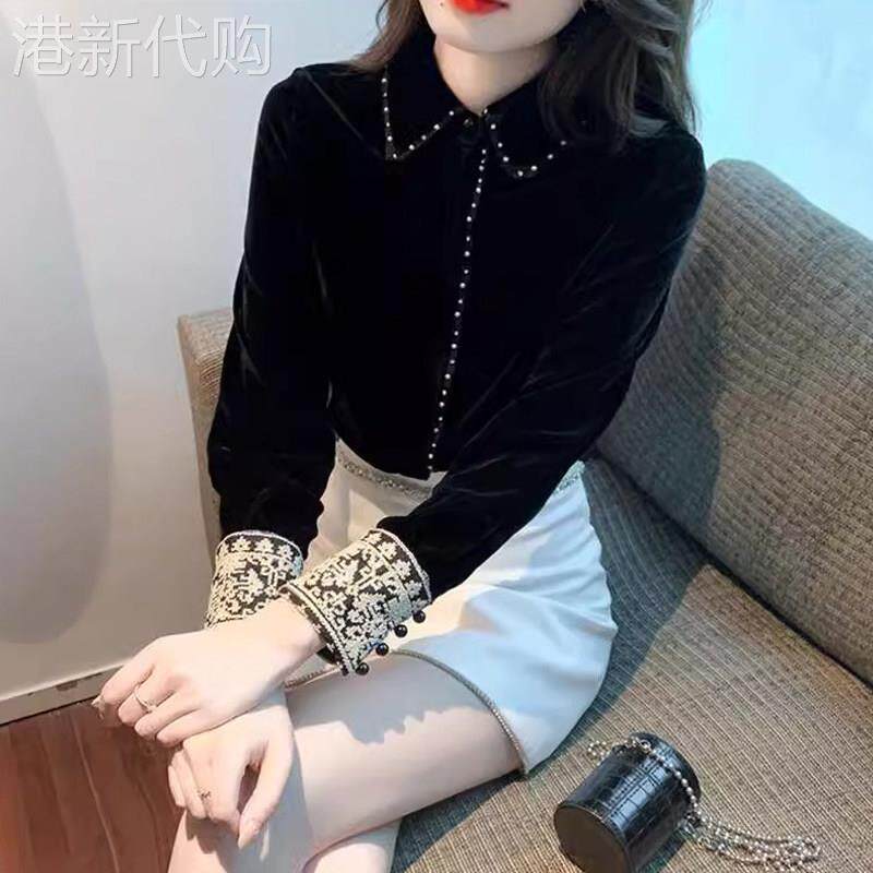 金丝绒衬衫女长袖秋冬季2025新款时尚洋派时髦加绒打底衫内搭上衣