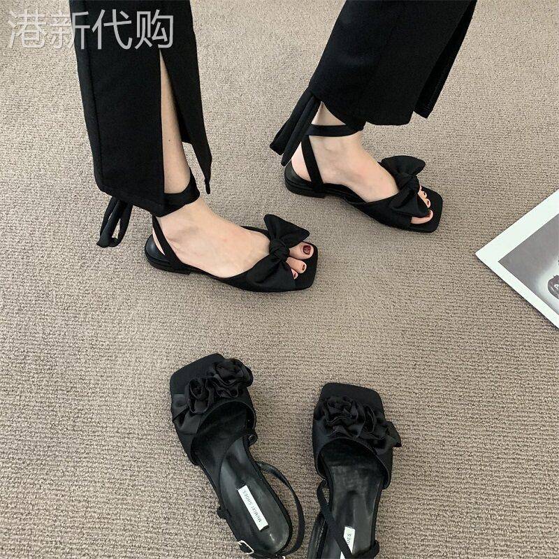 绑带凉鞋女夏季2026年新款时尚名媛风设计感小众法式蝴蝶结平底鞋
