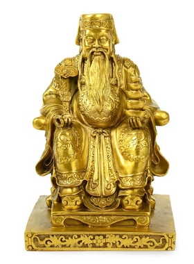 纯黄铜土地公神像摆件福德正神家用客厅玄关装饰品工艺品送礼中式