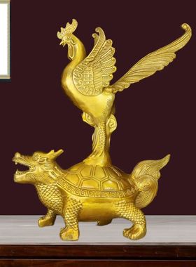 全铜装饰中式鳌头龙龟金鸡摆件