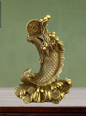 全铜龙头鱼摆件家居玄关客厅电视柜工艺品办公室中式送礼鱼化龙