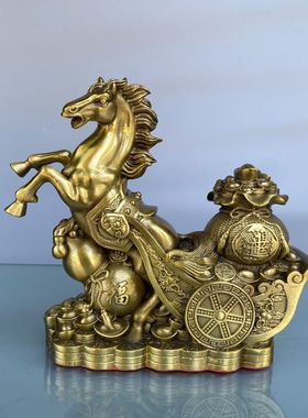 黄铜马上来财摆件铜马工艺品中式