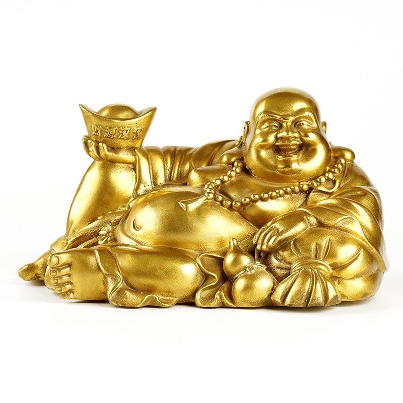 全铜元宝弥勒佛像家用摆件室内装饰品笑佛像大肚佛工艺品中式_虎窝淘