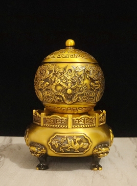 黄铜时来运转鼎摆件家居客厅书房办公室九转乾坤鼎工艺品送礼中式