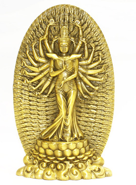 全黄铜千手观音佛像摆件客厅玄关装饰品居家桌面工艺品中式